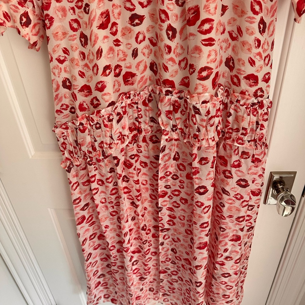 Rachel Zoe 100% Silk NWT Lipstick Print Maxi Ruffle Dress - Picture 11 of 11